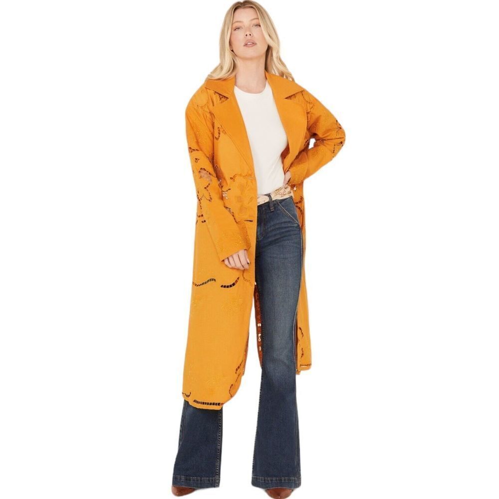 Free People Mustard Yellow Embroidered Trench Coat - Picture 2 of 5